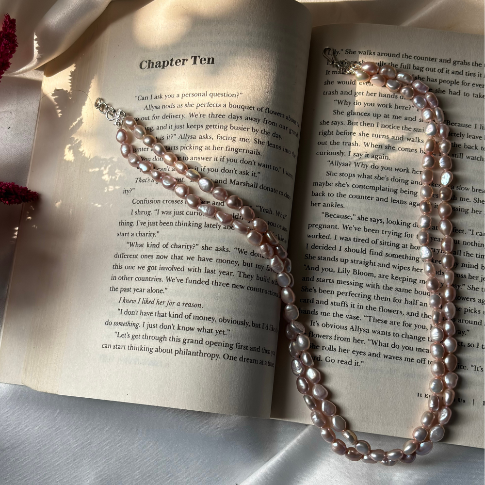 Tumble Shape Pearl Necklace in Two Layer